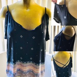 Sweet Floral Cold Shoulder Boho Top Medium